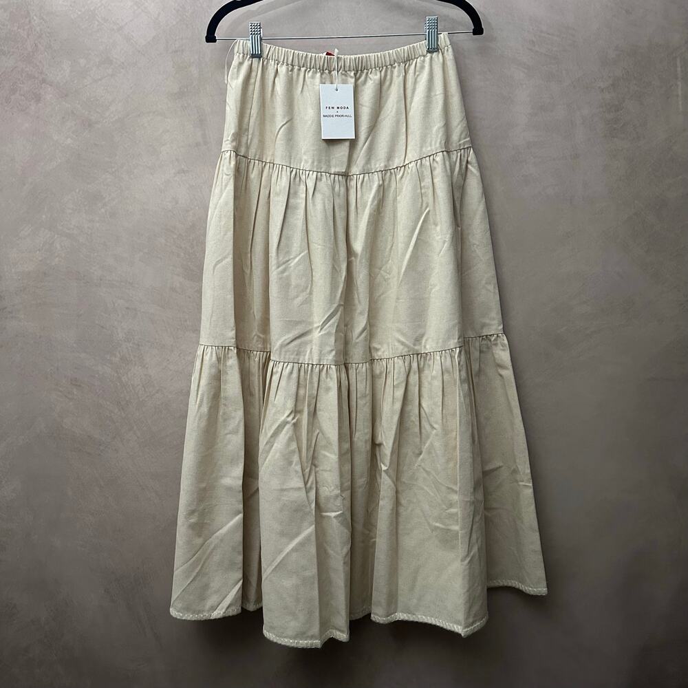 Few Moda Madalyn Tiered Linen Blend Maxi Skirt Cream Neutral Boho Coastal Small